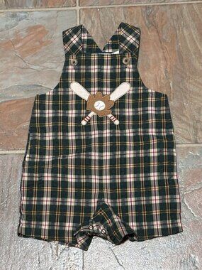 Vintage Y2K Little Bitty 6/9 Month Boys Shortalls Romper Jon Jons Baseball